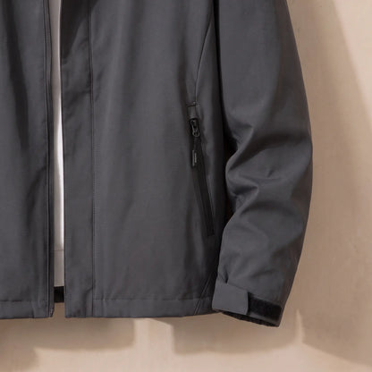 Hooded Zip Jacket in Dark Grey, zip pocket and cuff tab detail