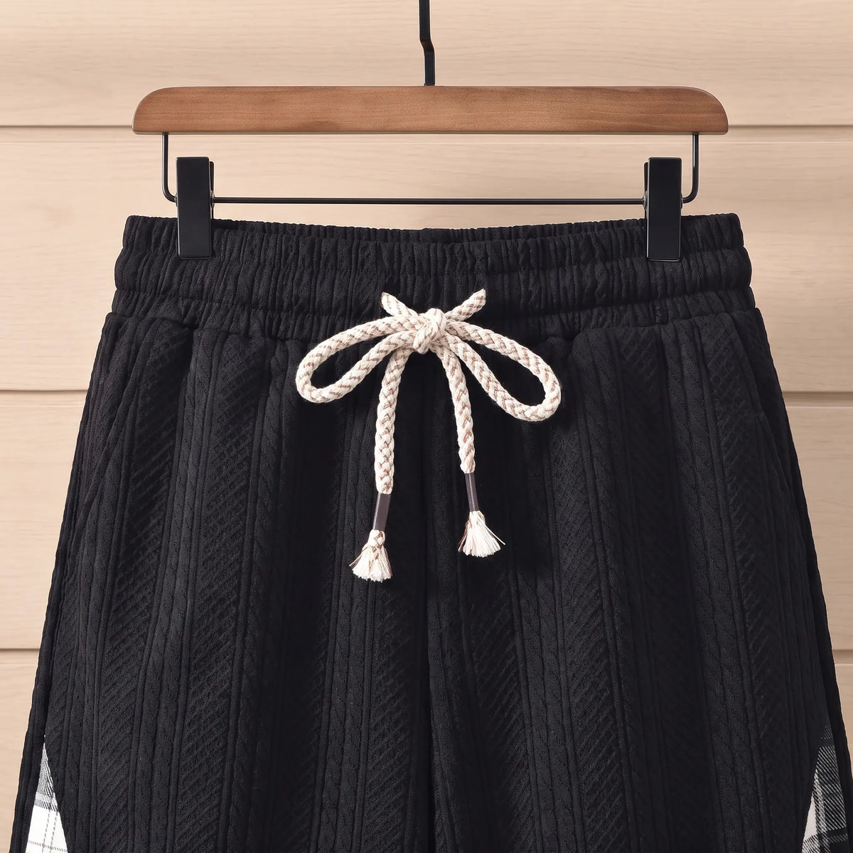 Jacquard Drawstring Shorts elastic waistband with rope drawcord