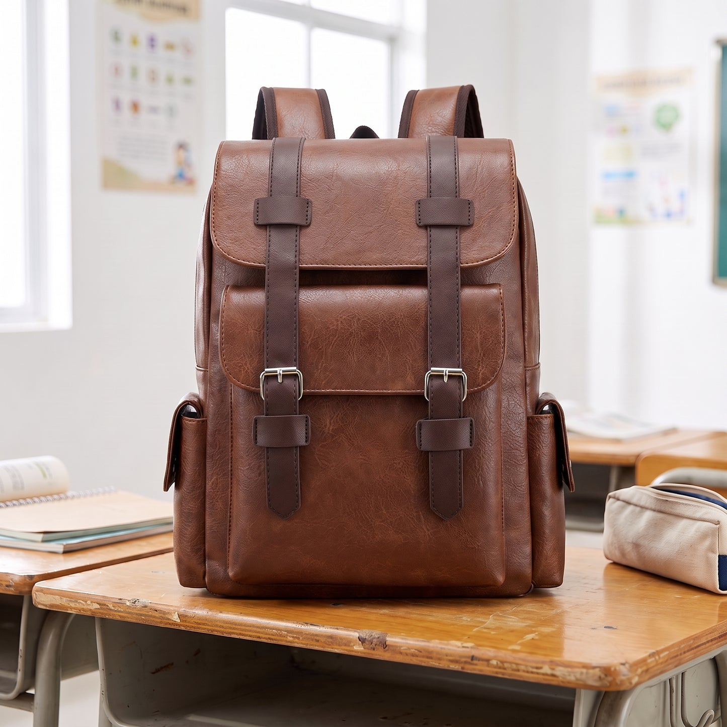 LEATHER FLAP BACKPACK