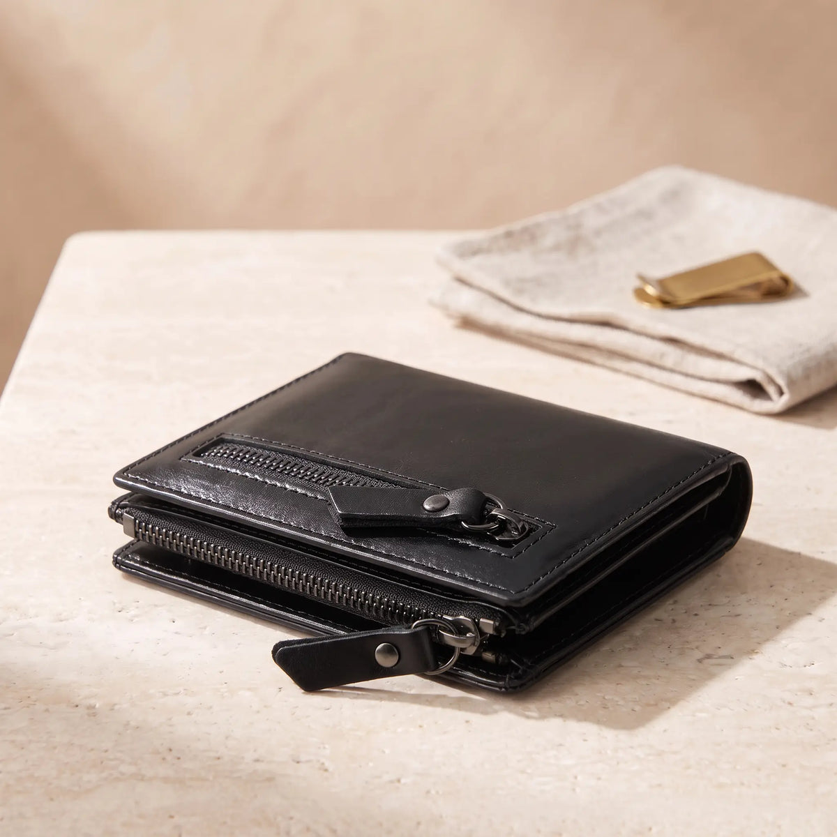 Leather Coin Wallet in Black