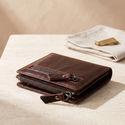 Leather Coin Wallet in Brown