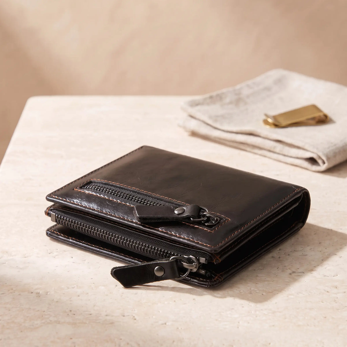 Leather Coin Wallet in Dark Brown