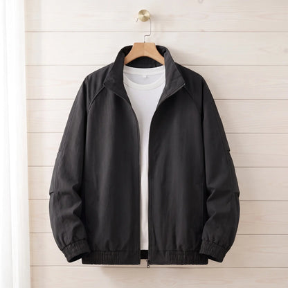 Stand collar work jacket in black