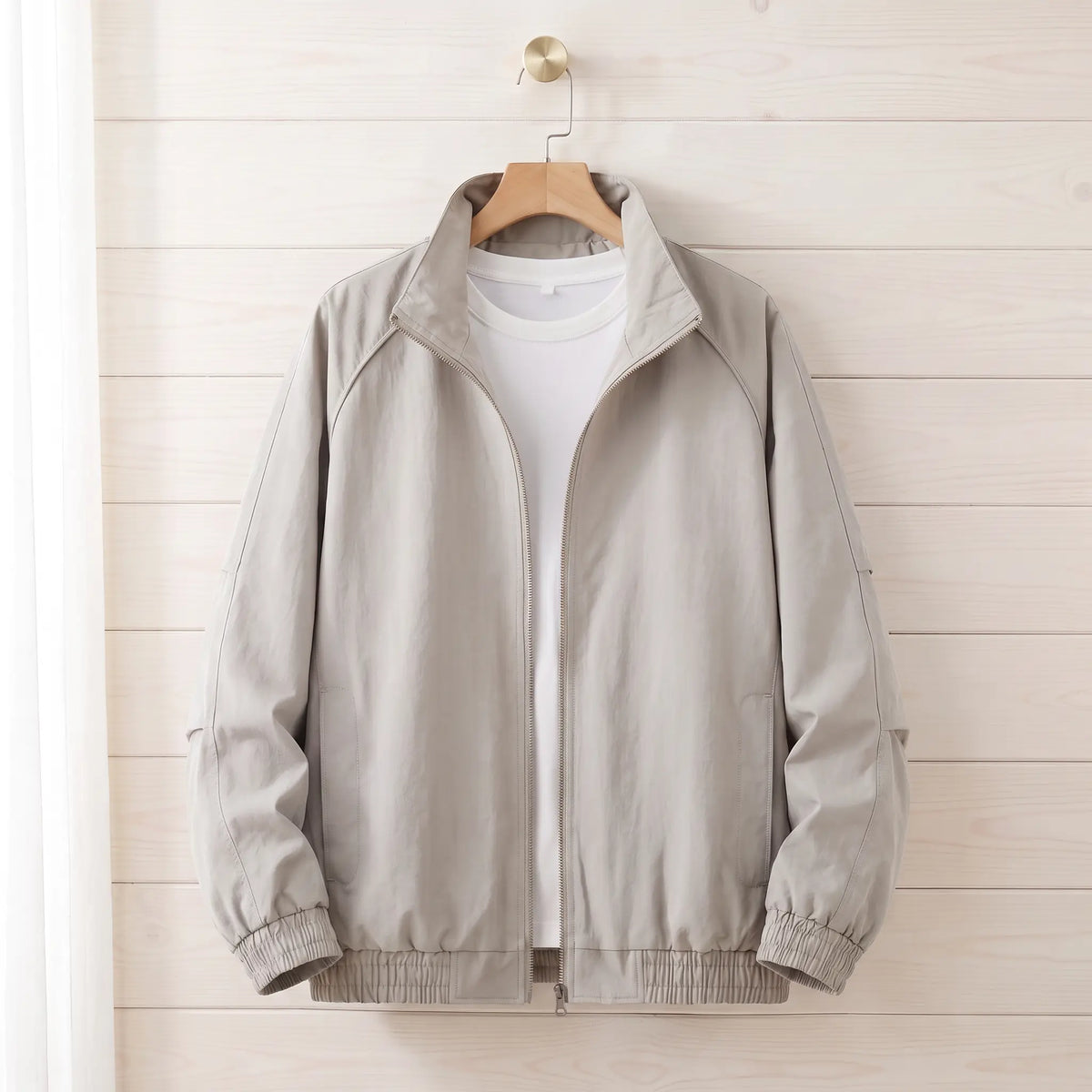 Stand collar work jacket in grey