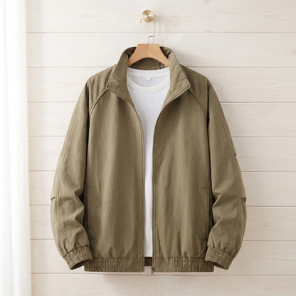 Stand collar work jacket in khaki