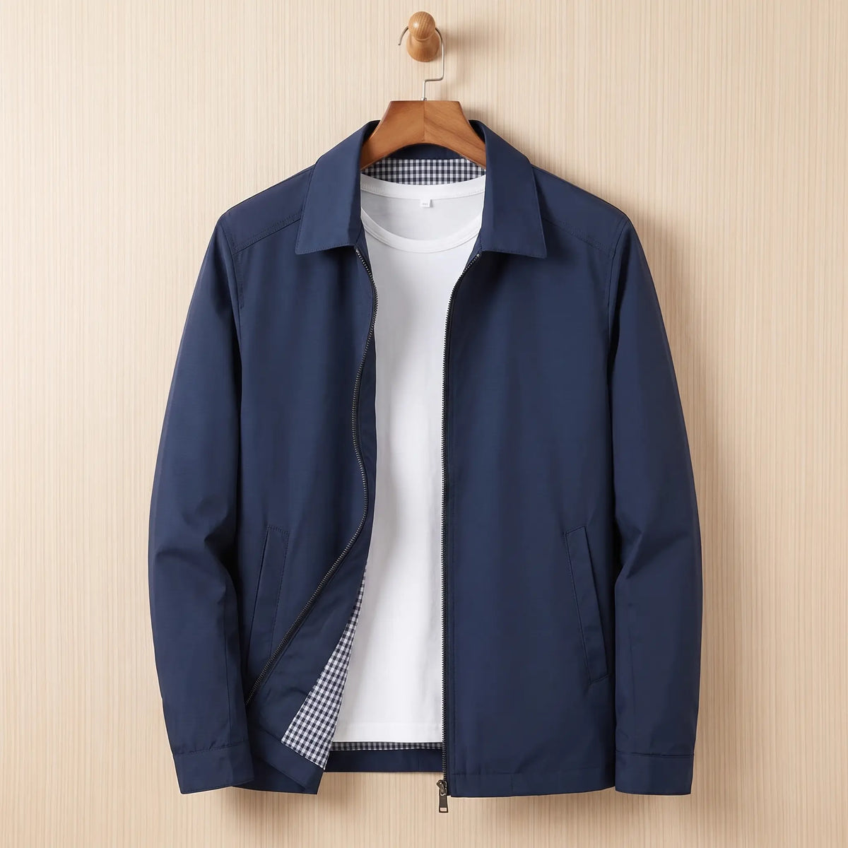 Lined Zip Jacket in Navy Blue