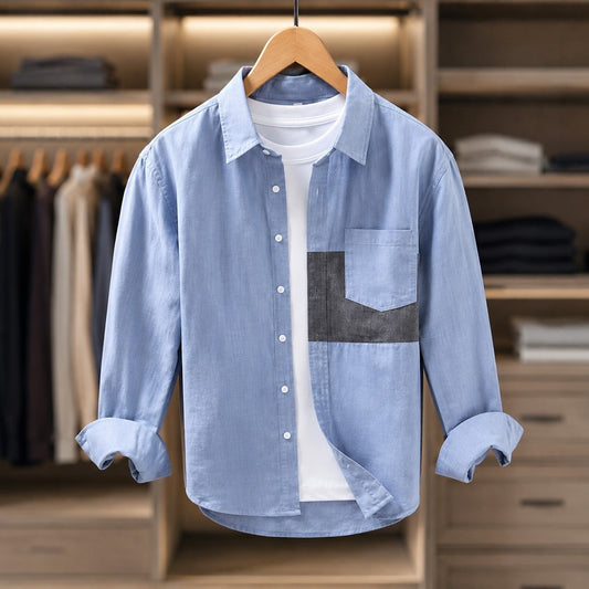 LINEN SPLICE CASUAL SHIRT