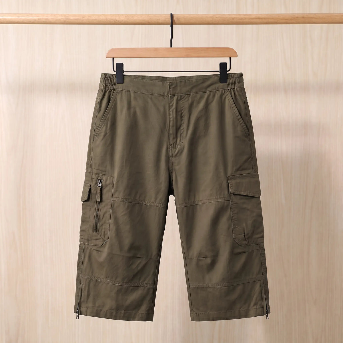 Long Cargo Shorts in Army Green