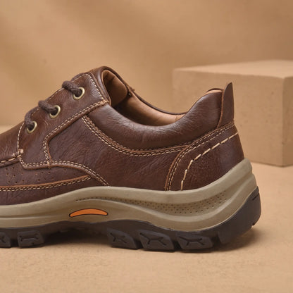 Lug Sole Moc Shoes in Brown, heel and chunky lug sole close-up