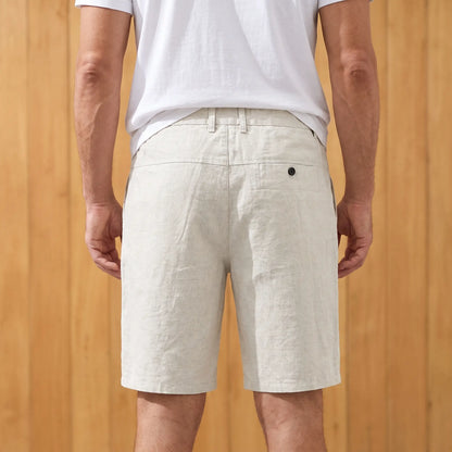 Natural Linen Shorts worn, back view