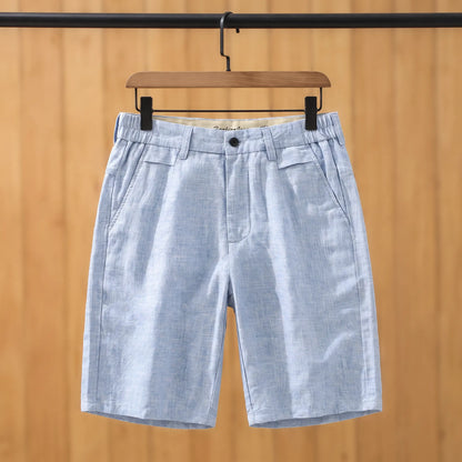 Natural Linen Shorts in Light Blue