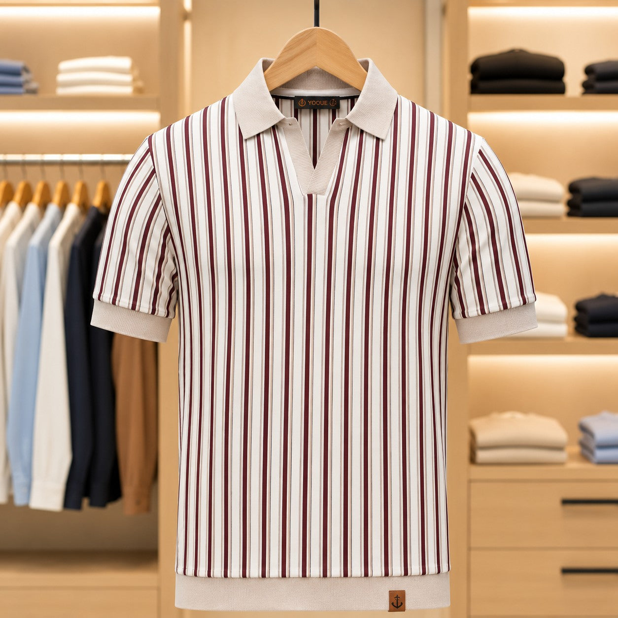 OPEN COLLAR STRIPE POLO