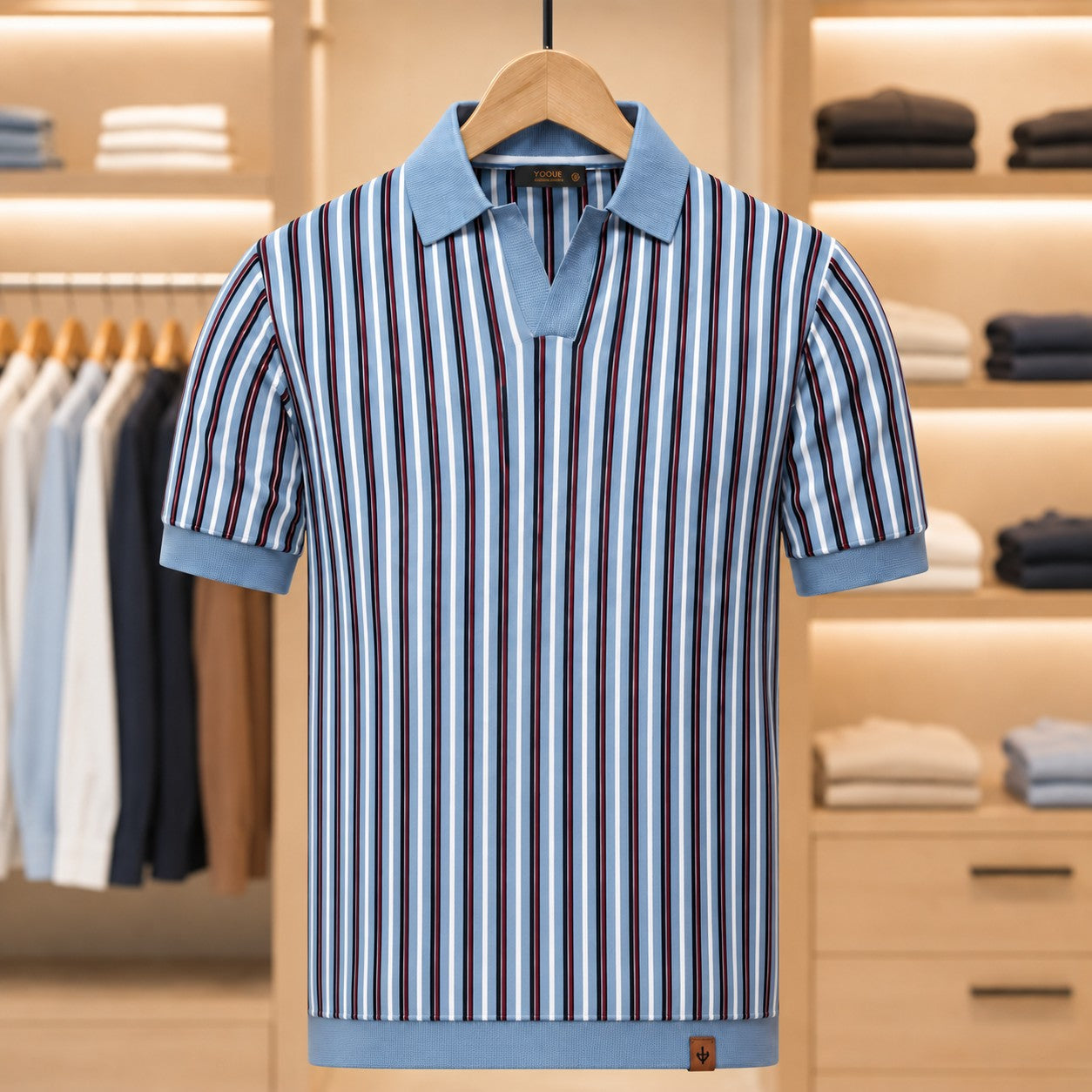 OPEN COLLAR STRIPE POLO