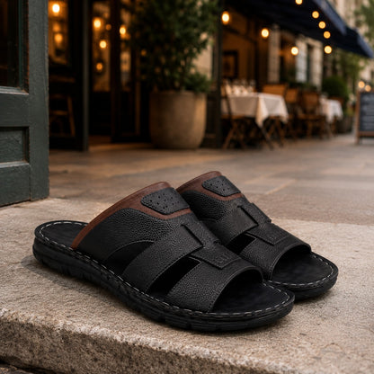 OPEN TOE LEATHER SLIDE