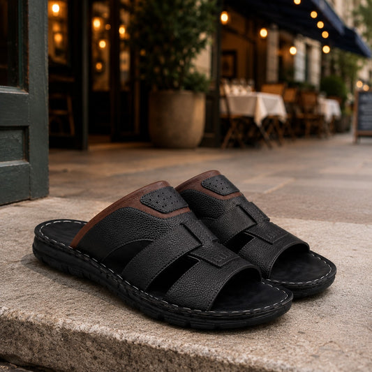 OPEN TOE LEATHER SLIDE
