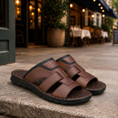 OPEN TOE LEATHER SLIDE