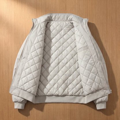 Inside of the PADDED COLLAR JACKET showing the diamond quilted lining