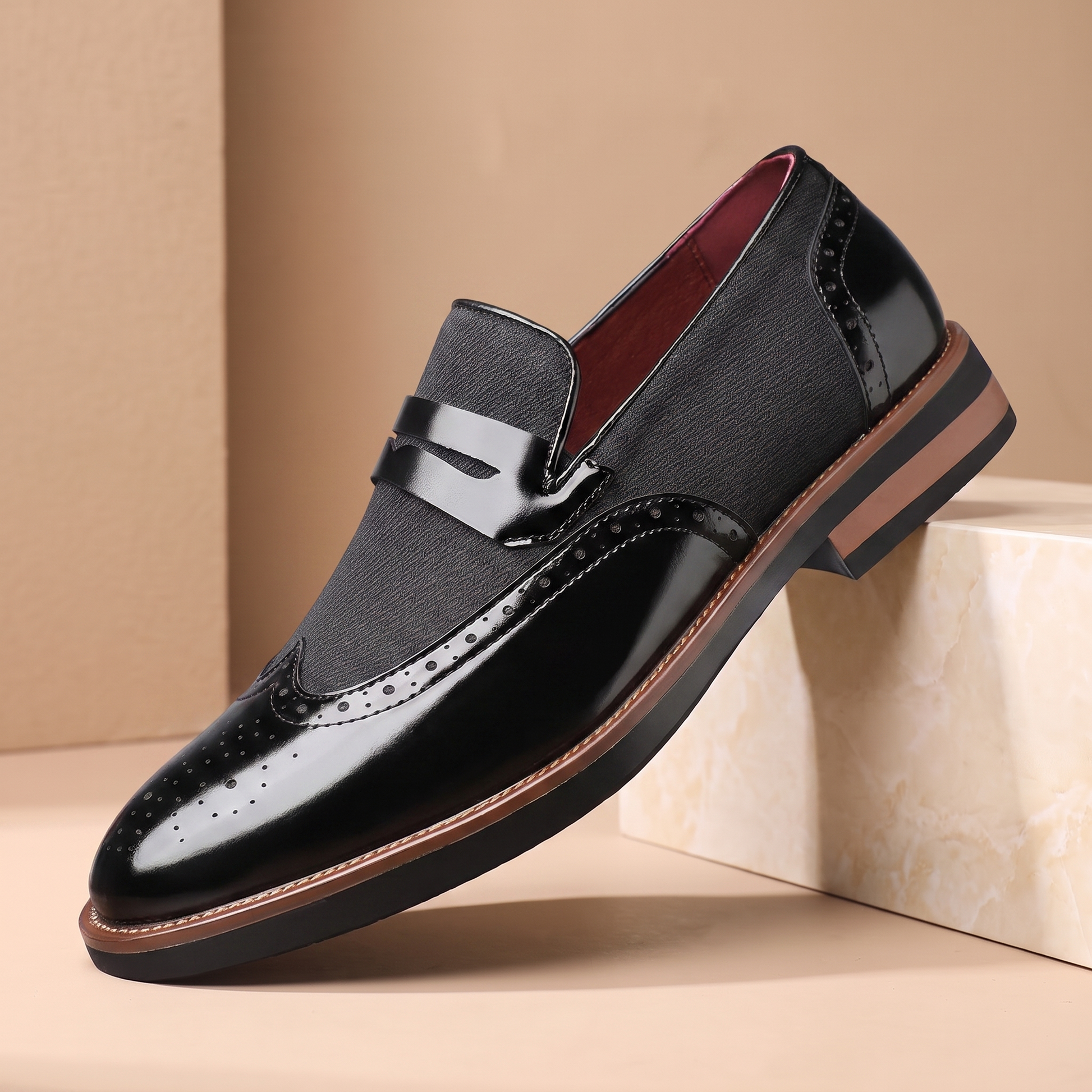 Patent Brogue Loafers in black - single glossy patent brogue loafer