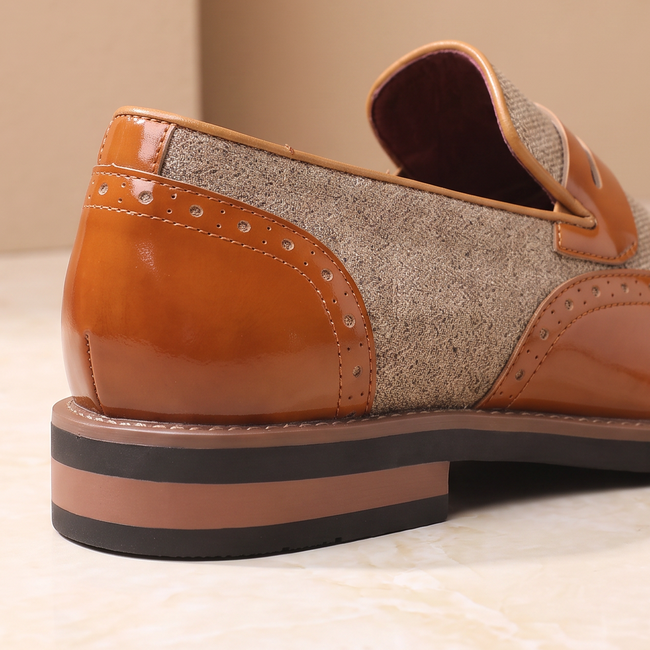 Patent Brogue Loafers detail - rear three-quarter heel view