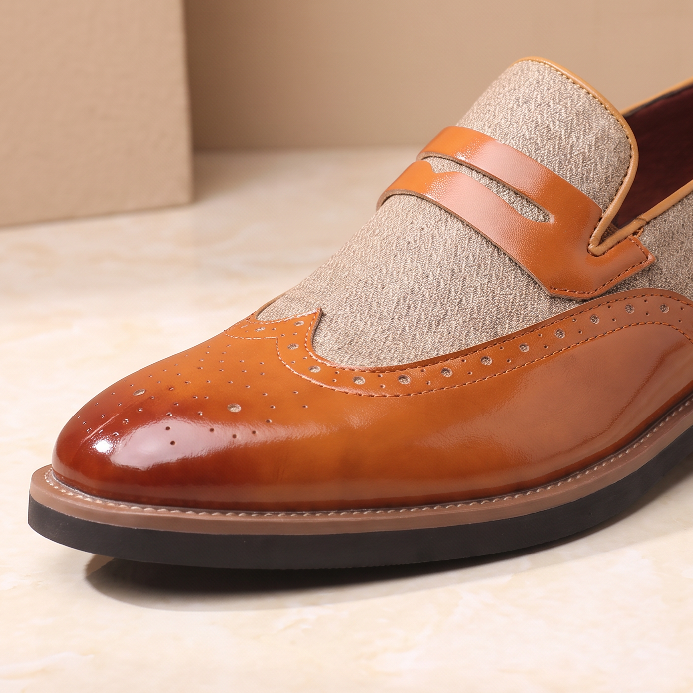 Patent Brogue Loafers detail - front three-quarter toe and wingtip view