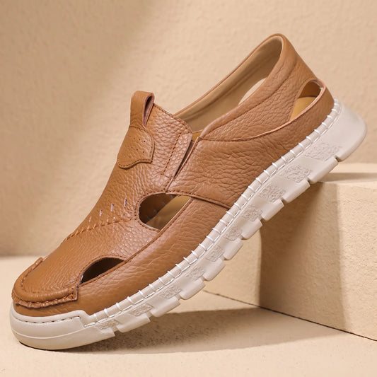 Pebbled Leather Sandals in Brown