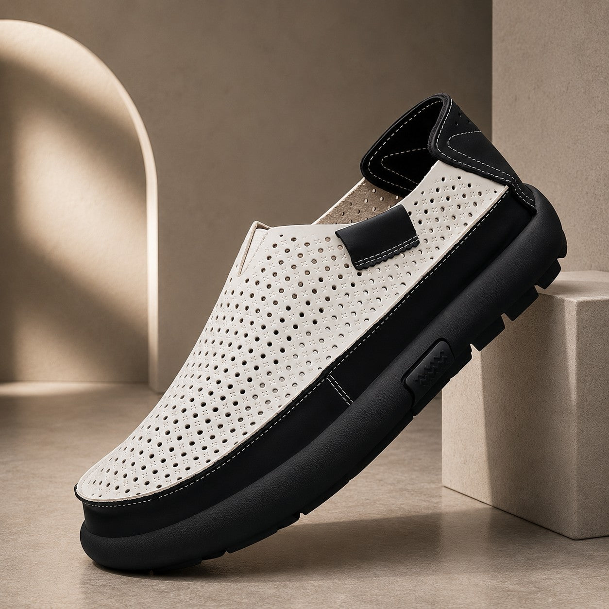 PERFORATED COWHIDE SLIP LOAFER