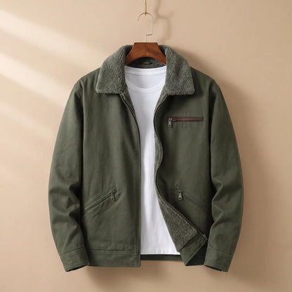 Plush Collar Jacket in Army Green