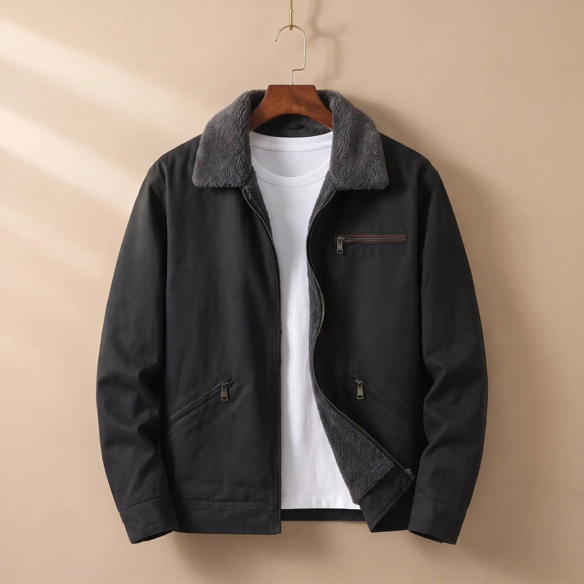 Plush Collar Jacket in Black