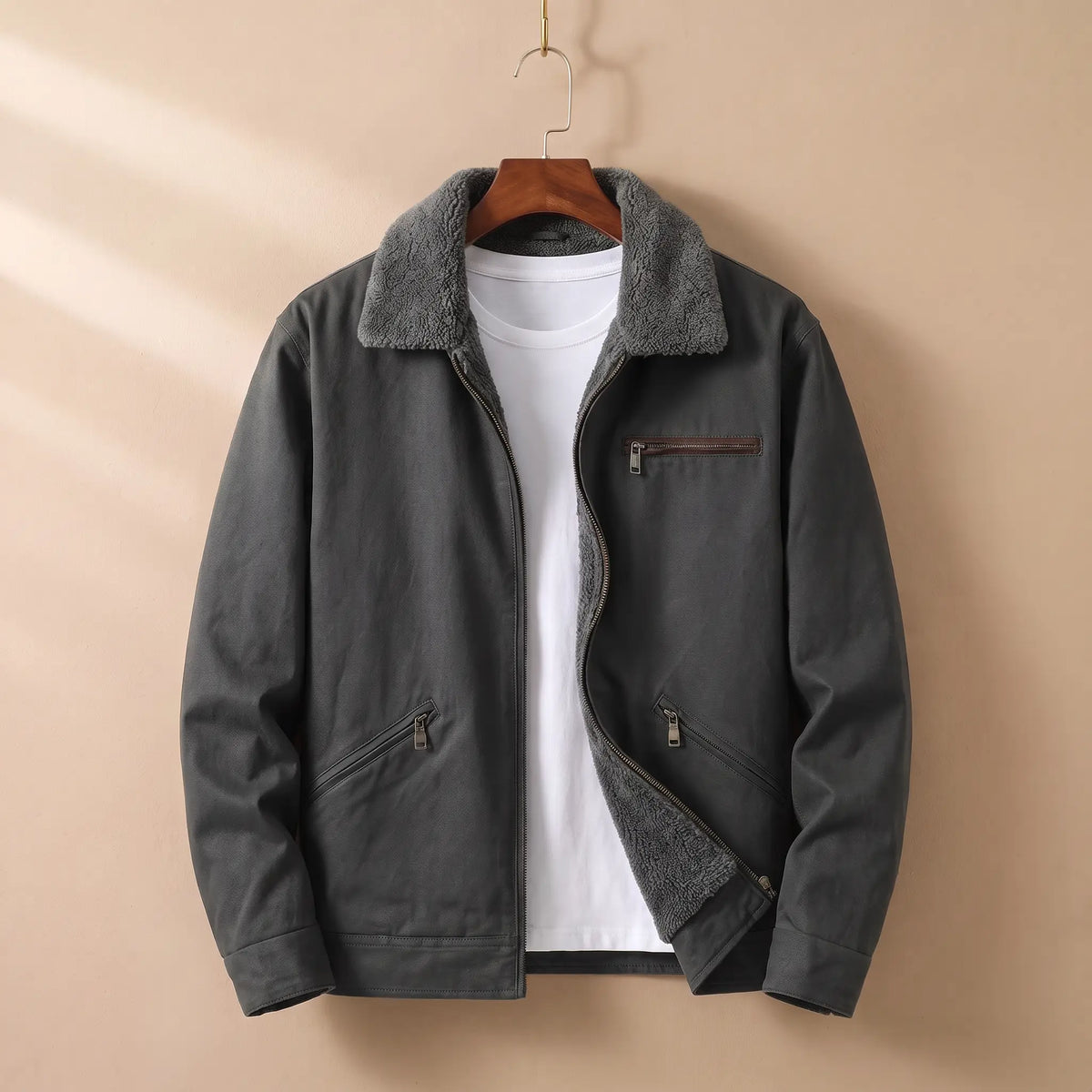 Plush Collar Jacket in Grey