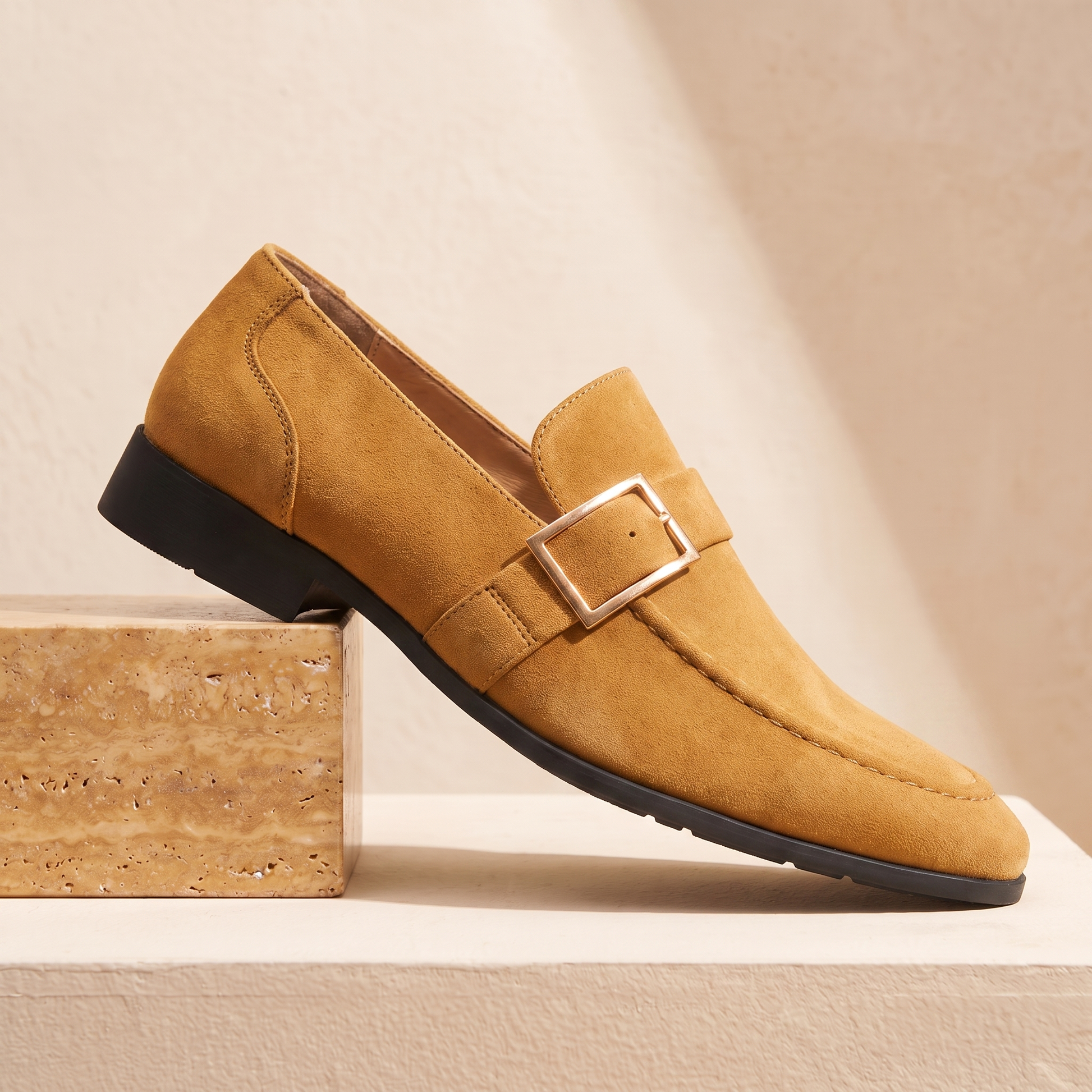 Refined Slip-On Loafers in tan - single dress driving loafer