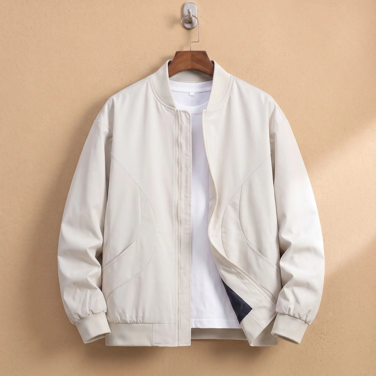 Relaxed Fit Bomber in Cream