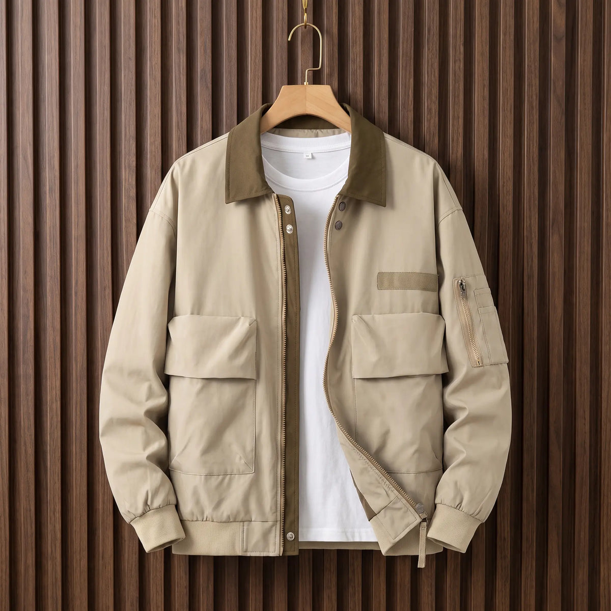 Retro pilot jacket in khaki with contrast collar