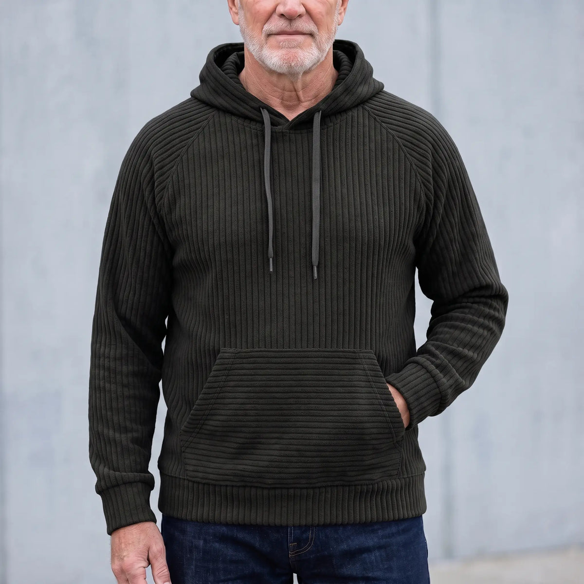 RIBBED PULLOVER HOODIE Black