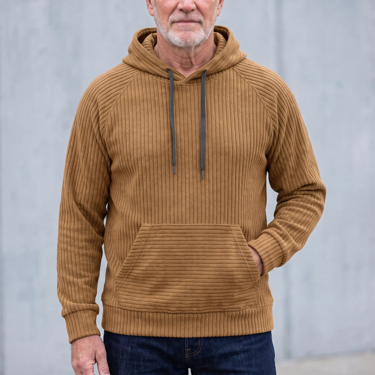 RIBBED PULLOVER HOODIE Khaki