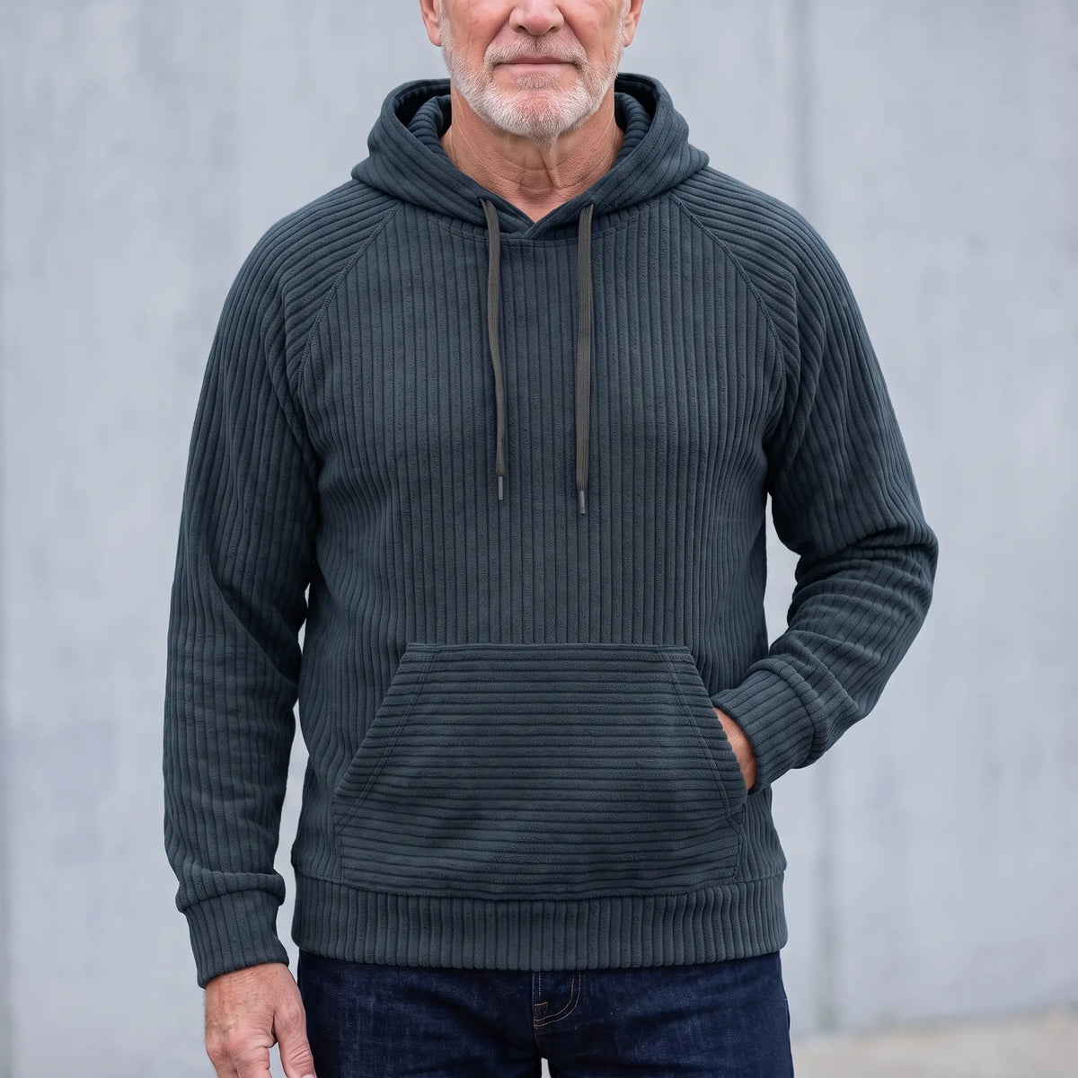 RIBBED PULLOVER HOODIE Navy Blue