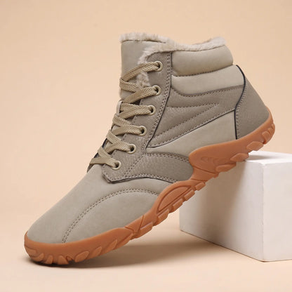 Rolled Collar Boots in Beige