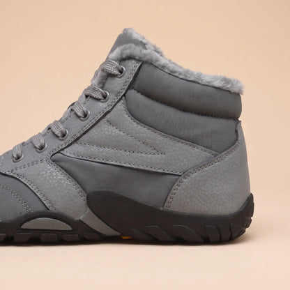 Rolled Collar Boots in Grey, padded fleece-lined collar and side panel close-up