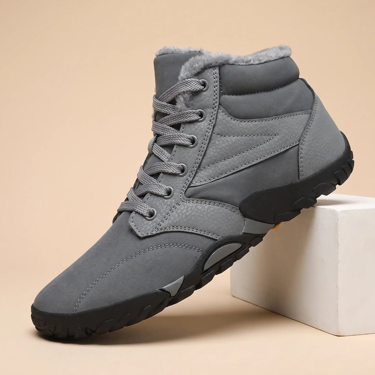 Rolled Collar Boots in Grey