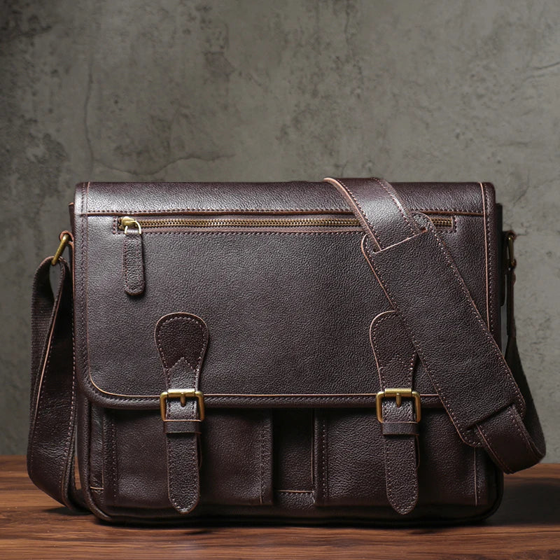 Luxury Cowhide Leather Crossbody Briefcase
