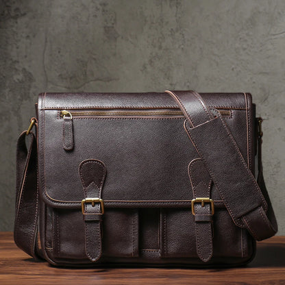 Luxury Cowhide Leather Crossbody Briefcase
