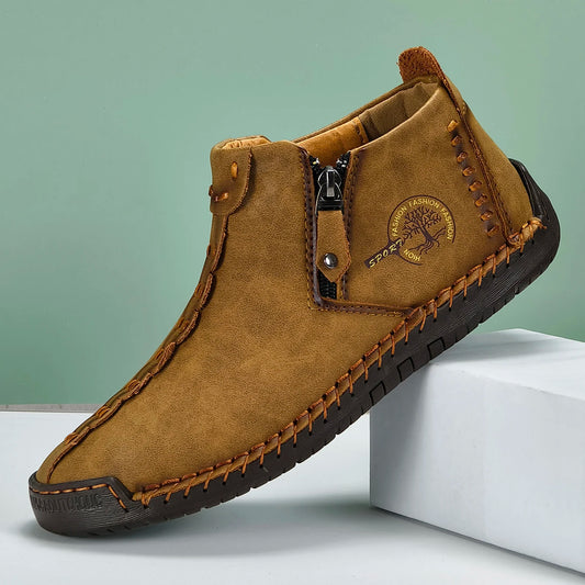 Stitch Leather Ankle Boots