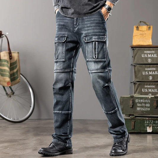 Wide-Leg Multi-Pocket Workwear Jeans