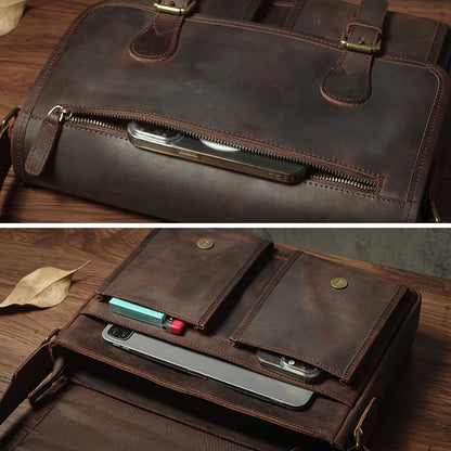 Luxury Cowhide Leather Crossbody Briefcase