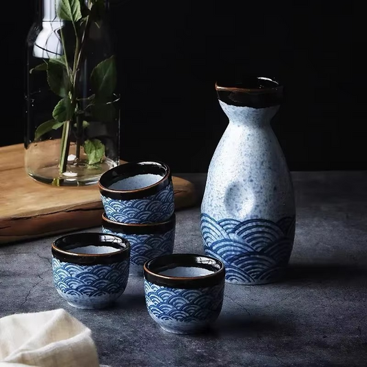 Classical Wave Ceramic Sake Set