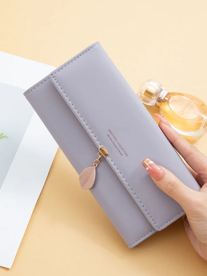 Leather Leaf Pendant Tri-Fold Wallet