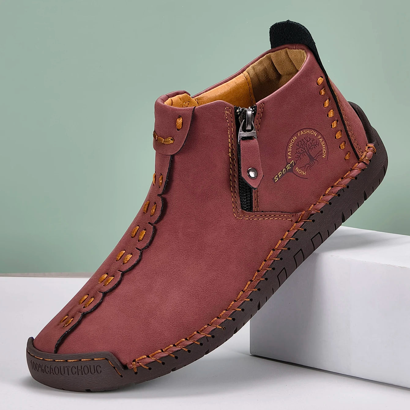 Stitch Leather Ankle Boots