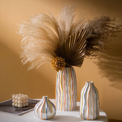 Striped Ceramic Centerpiece Vase