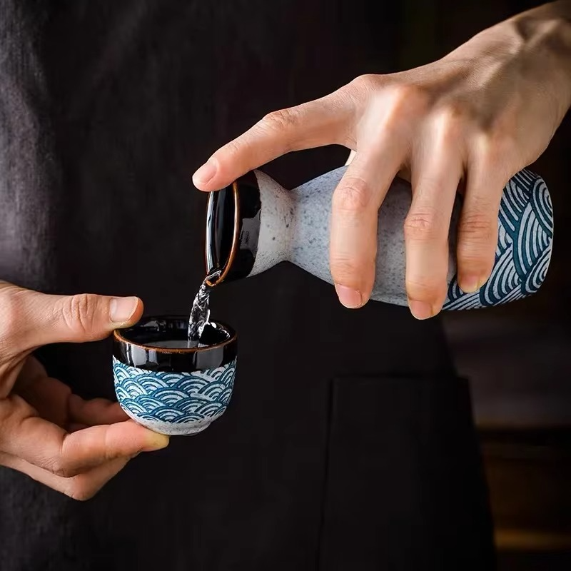 Classical Wave Ceramic Sake Set