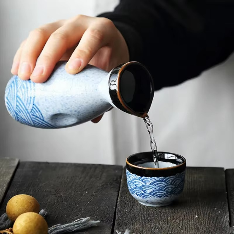 Classical Wave Ceramic Sake Set