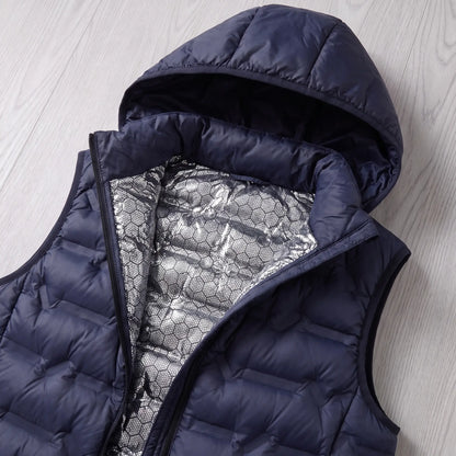 Inside the SILVER LINED PUFFER showing the silver lining and hood